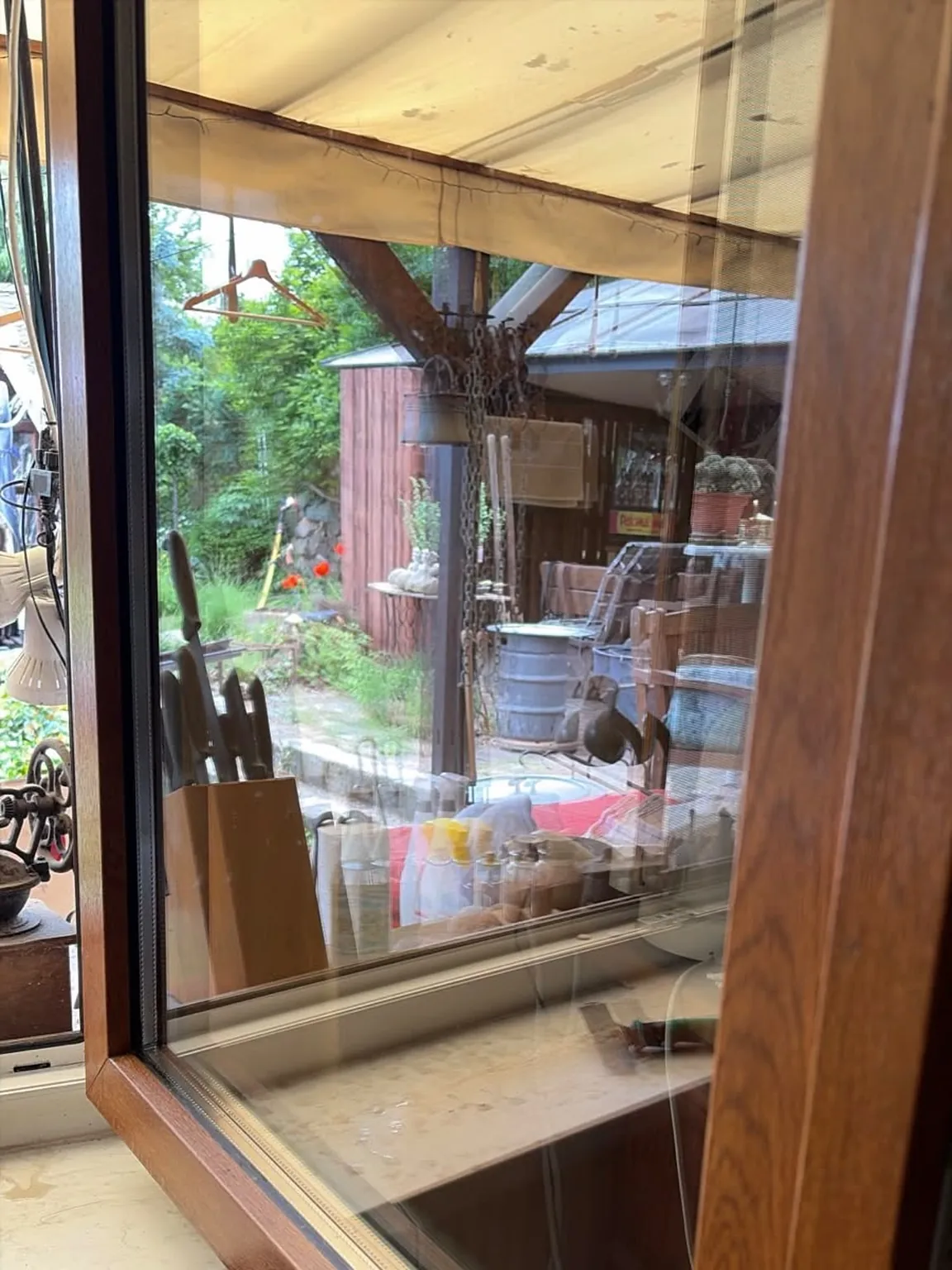 Klar gereinigtes Fenster mit freier Sicht in den Garten nach der Reinigung
